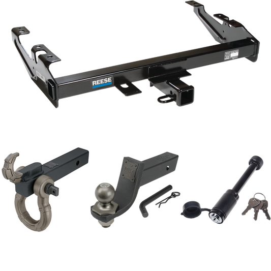 Fits 1988-2000 GMC C3500 Trailer Hitch Tow PKG + Interlock Tactical Starter Kit w/ 3-1/4" Drop & 2" Ball + Tactical Hook & Shackle Mount + Tactical Dogbone Lock By Reese Towpower