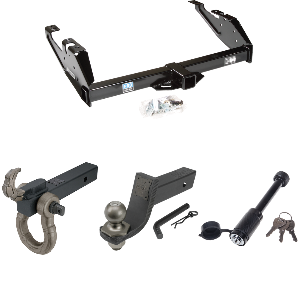 Fits 1992-2000 Chevrolet C3500 Trailer Hitch Tow PKG + Interlock Tactical Starter Kit w/ 3-1/4" Drop & 2" Ball + Tactical Hook & Shackle Mount + Tactical Dogbone Lock (For Crew Cab Models) By Reese Towpower