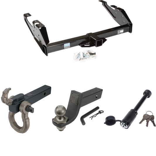 Fits 1992-2000 Chevrolet C3500 Trailer Hitch Tow PKG + Interlock Tactical Starter Kit w/ 3-1/4" Drop & 2" Ball + Tactical Hook & Shackle Mount + Tactical Dogbone Lock (For Crew Cab Models) By Reese Towpower