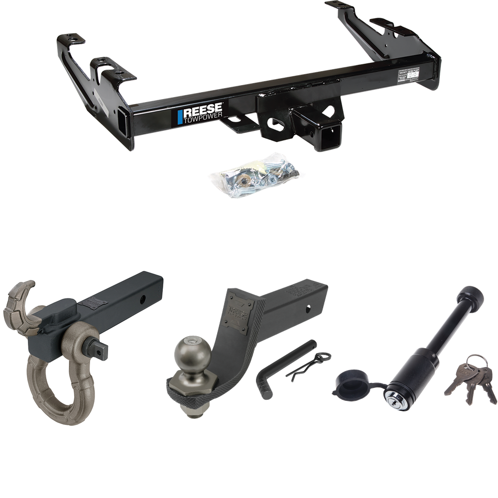 Fits 1988-2000 Chevrolet K3500 Trailer Hitch Tow PKG + Interlock Tactical Starter Kit w/ 3-1/4" Drop & 2" Ball + Tactical Hook & Shackle Mount + Tactical Dogbone Lock (For Regular & Extended Cabs Models) By Reese Towpower