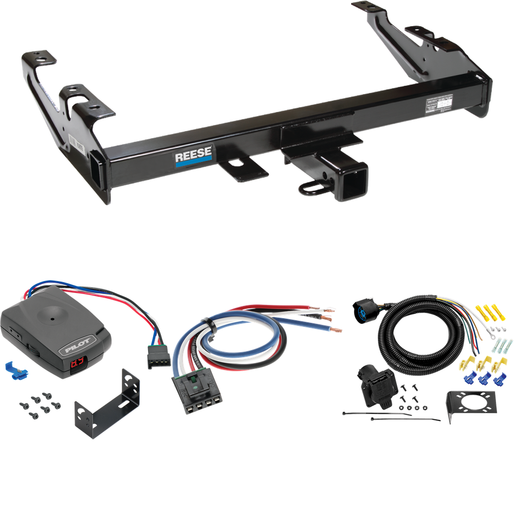 Fits 1988-1999 Chevrolet K1500 Trailer Hitch Tow PKG w/ Pro Series Pilot Brake Control + Generic BC Wiring Adapter + 7-Way RV Wiring By Reese Towpower