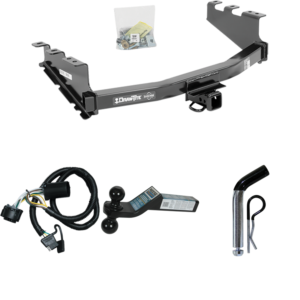 Fits 2014-2018 GMC Sierra 1500 Trailer Hitch Tow PKG w/ 4-Flat Wiring + Dual Ball Ball Mount 2" & 2-5/16" Trailer Balls + Pin/Clip By Draw-Tite