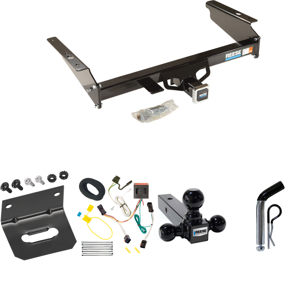 Fits 2002-2007 Jeep Liberty Trailer Hitch Tow PKG w/ 4-Flat Wiring Harness + Triple Ball Ball Mount 1-7/8" & 2" & 2-5/16" Trailer Balls + Pin/Clip + Wiring Bracket By Reese Towpower