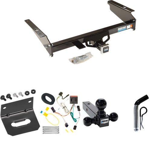 Fits 2002-2007 Jeep Liberty Trailer Hitch Tow PKG w/ 4-Flat Wiring Harness + Triple Ball Ball Mount 1-7/8" & 2" & 2-5/16" Trailer Balls + Pin/Clip + Wiring Bracket By Reese Towpower