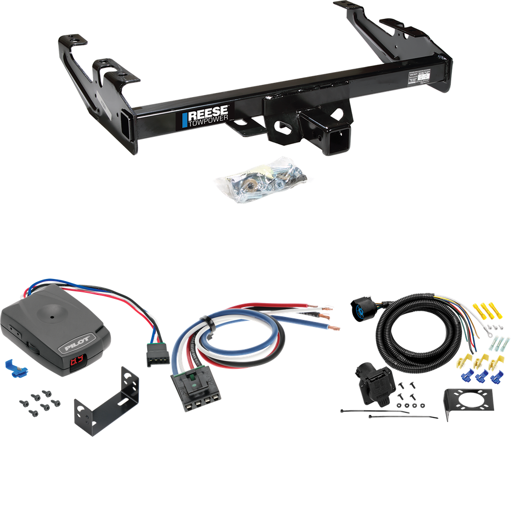 Fits 1988-2000 Chevrolet K3500 Trailer Hitch Tow PKG w/ Pro Series Pilot Brake Control + Generic BC Wiring Adapter + 7-Way RV Wiring (For Regular & Extended Cabs Models) By Reese Towpower