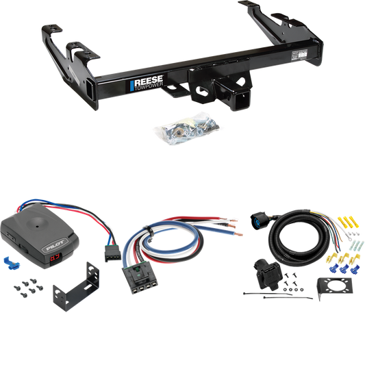 Fits 1988-2000 Chevrolet K3500 Trailer Hitch Tow PKG w/ Pro Series Pilot Brake Control + Generic BC Wiring Adapter + 7-Way RV Wiring (For Regular & Extended Cabs Models) By Reese Towpower