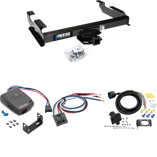 Fits 1988-2000 Chevrolet C2500 Trailer Hitch Tow PKG w/ Pro Series Pilot Brake Control + Generic BC Wiring Adapter + 7-Way RV Wiring (For Regular & Extended Cabs Models) By Reese Towpower