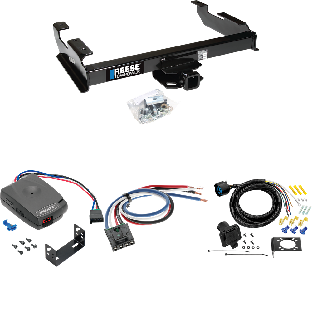 Fits 1988-2000 Chevrolet K2500 Trailer Hitch Tow PKG w/ Pro Series Pilot Brake Control + Generic BC Wiring Adapter + 7-Way RV Wiring (For Regular & Extended Cabs Models) By Reese Towpower