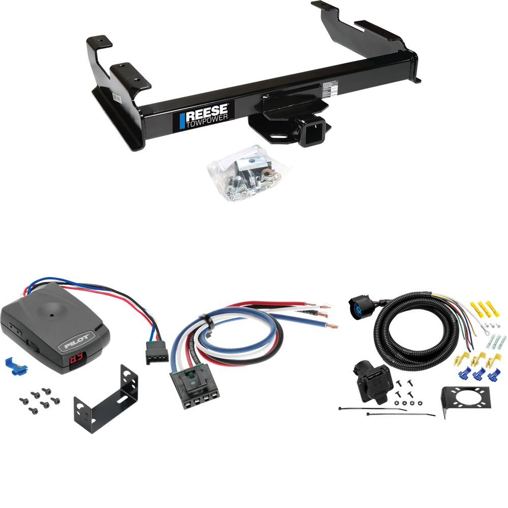 Fits 1992-2000 Chevrolet K3500 Trailer Hitch Tow PKG w/ Pro Series Pilot Brake Control + Generic BC Wiring Adapter + 7-Way RV Wiring (For Crew Cab Models) By Reese Towpower