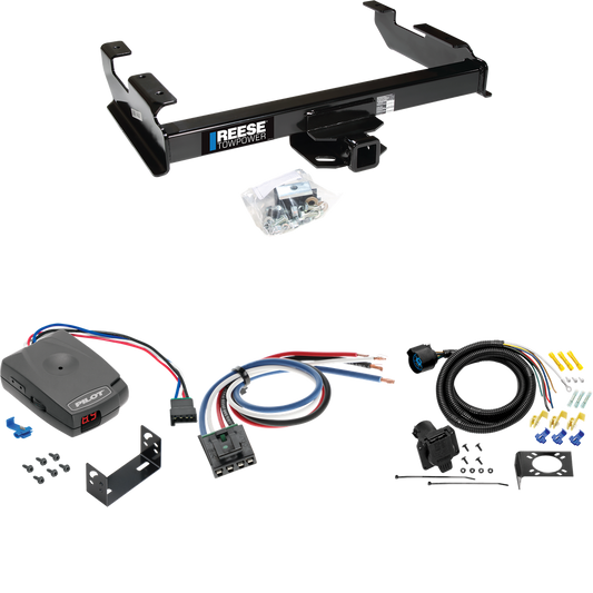 Fits 1992-2000 Chevrolet K3500 Trailer Hitch Tow PKG w/ Pro Series Pilot Brake Control + Generic BC Wiring Adapter + 7-Way RV Wiring (For Crew Cab Models) By Reese Towpower