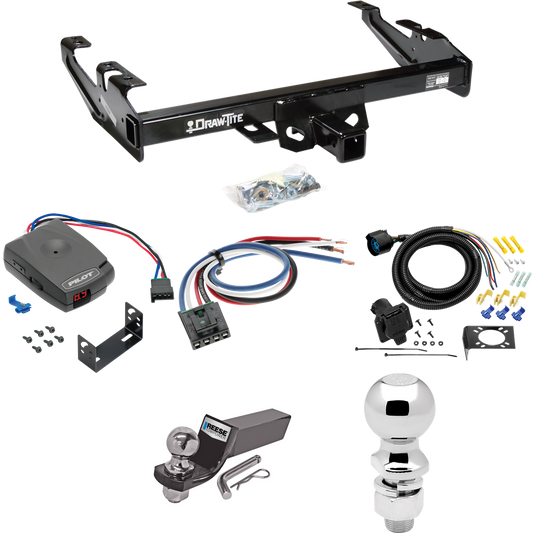 Fits 1992-2000 Chevrolet K3500 Trailer Hitch Tow PKG w/ Pro Series Pilot Brake Control + Generic BC Wiring Adapter + 7-Way RV Wiring + 2" & 2-5/16" Ball & Drop Mount (For Crew Cab Models) By Draw-Tite