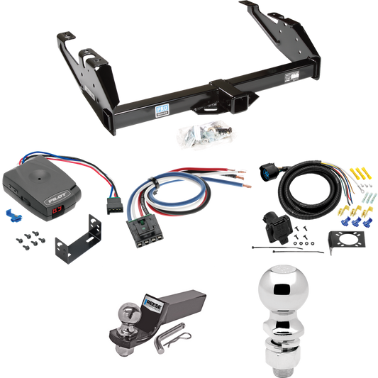 Fits 1988-1999 GMC C1500 Trailer Hitch Tow PKG w/ Pro Series Pilot Brake Control + Generic BC Wiring Adapter + 7-Way RV Wiring + 2" & 2-5/16" Ball & Drop Mount By Reese Towpower