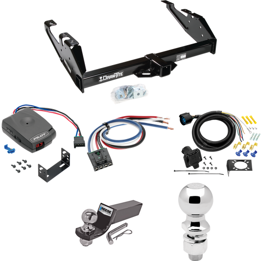 Fits 1988-2000 GMC C2500 Trailer Hitch Tow PKG w/ Pro Series Pilot Brake Control + Generic BC Wiring Adapter + 7-Way RV Wiring + 2" & 2-5/16" Ball & Drop Mount By Draw-Tite