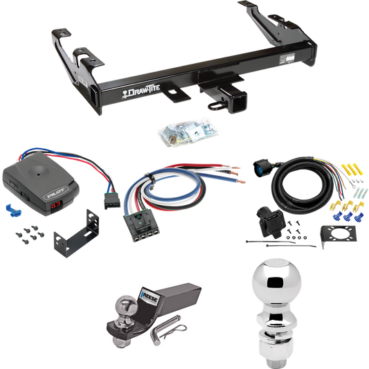 Fits 1992-2000 Chevrolet C2500 Trailer Hitch Tow PKG w/ Pro Series Pilot Brake Control + Generic BC Wiring Adapter + 7-Way RV Wiring + 2" & 2-5/16" Ball & Drop Mount (For Crew Cab Models) By Draw-Tite