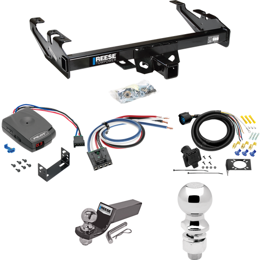 Fits 1992-2000 Chevrolet C2500 Trailer Hitch Tow PKG w/ Pro Series Pilot Brake Control + Generic BC Wiring Adapter + 7-Way RV Wiring + 2" & 2-5/16" Ball & Drop Mount (For Crew Cab Models) By Reese Towpower