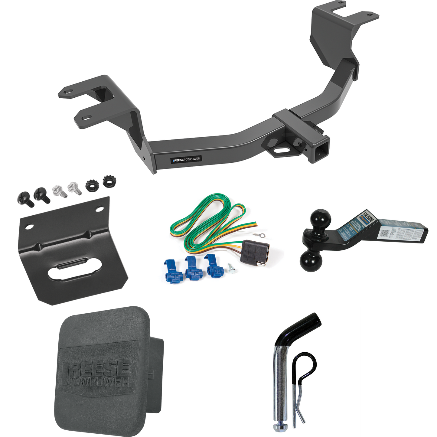 Fits 2019-2023 GMC Sierra 1500 Trailer Hitch Tow PKG w/ 4-Flat Wiring + Dual Ball Ball Mount 2" & 2-5/16" Trailer Balls + Pin/Clip + Wiring Bracket + Hitch Cover By Reese Towpower