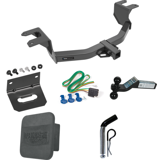 Fits 2019-2023 GMC Sierra 1500 Trailer Hitch Tow PKG w/ 4-Flat Wiring + Dual Ball Ball Mount 2" & 2-5/16" Trailer Balls + Pin/Clip + Wiring Bracket + Hitch Cover By Reese Towpower