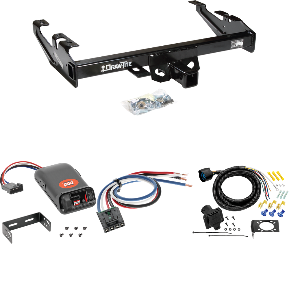 Fits 1992-2000 Chevrolet K3500 Trailer Hitch Tow PKG w/ Pro Series POD Brake Control + Generic BC Wiring Adapter + 7-Way RV Wiring (For Crew Cab Models) By Draw-Tite