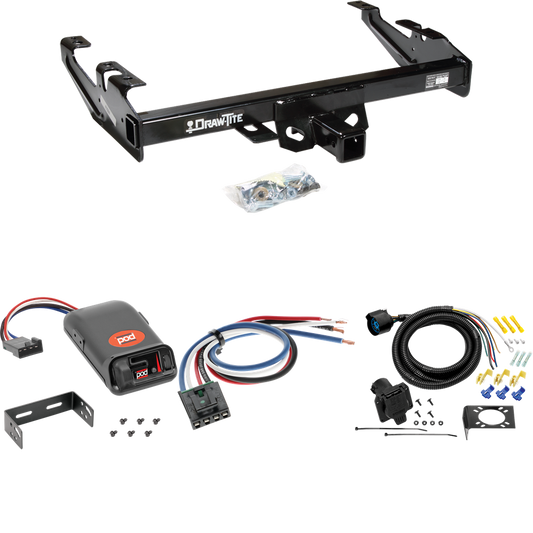 Fits 1992-2000 Chevrolet K3500 Trailer Hitch Tow PKG w/ Pro Series POD Brake Control + Generic BC Wiring Adapter + 7-Way RV Wiring (For Crew Cab Models) By Draw-Tite