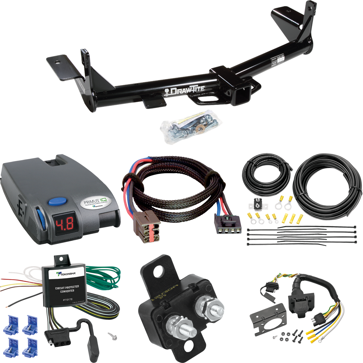 Fits 2006-2010 Ford Explorer Trailer Hitch Tow PKG w/ Tekonsha Primus IQ Brake Control + Plug & Play BC Adapter + 7-Way RV Wiring (For w/1-1/4" Receivers Models) By Draw-Tite