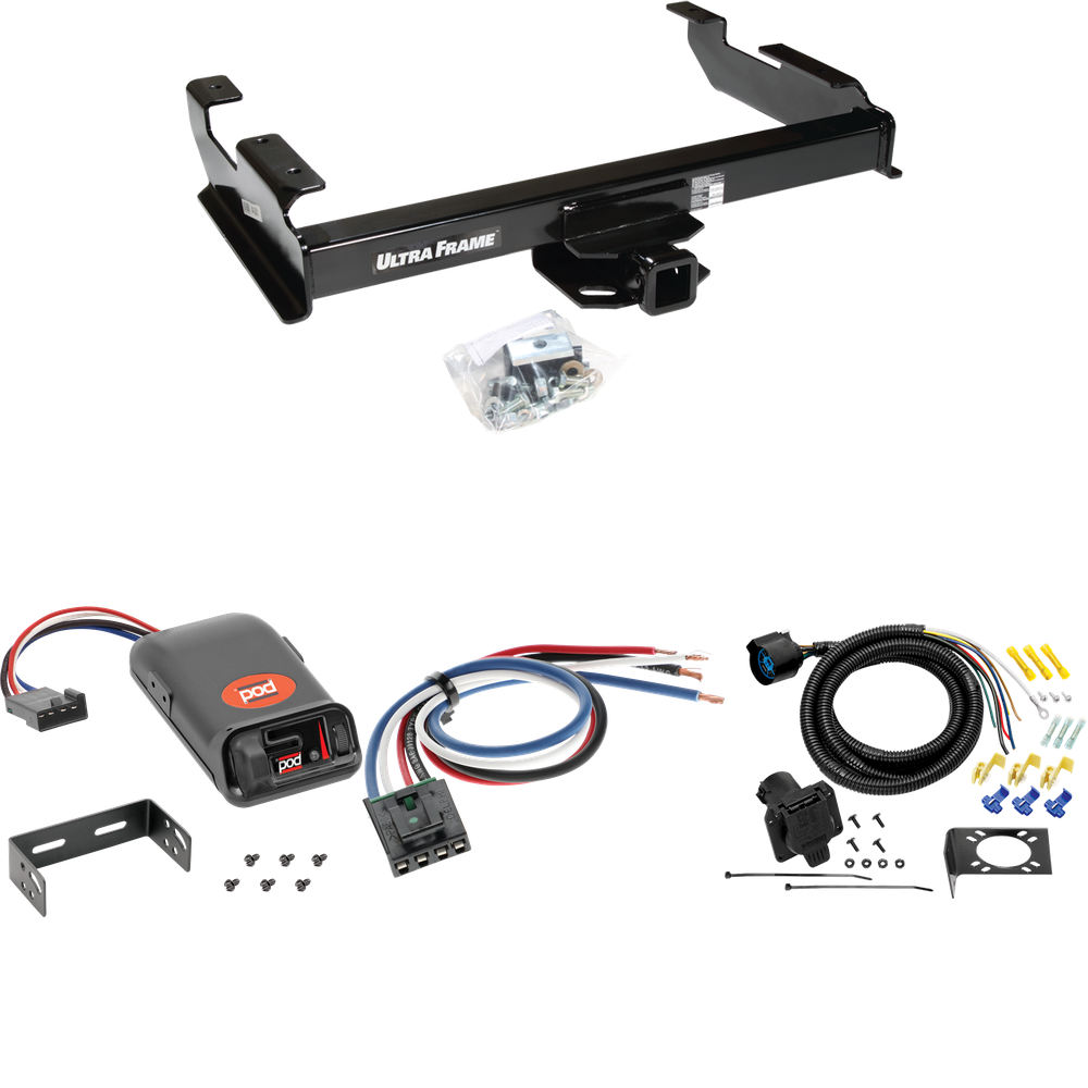 Fits 1988-2000 GMC C3500 Trailer Hitch Tow PKG w/ Pro Series POD Brake Control + Generic BC Wiring Adapter + 7-Way RV Wiring By Draw-Tite