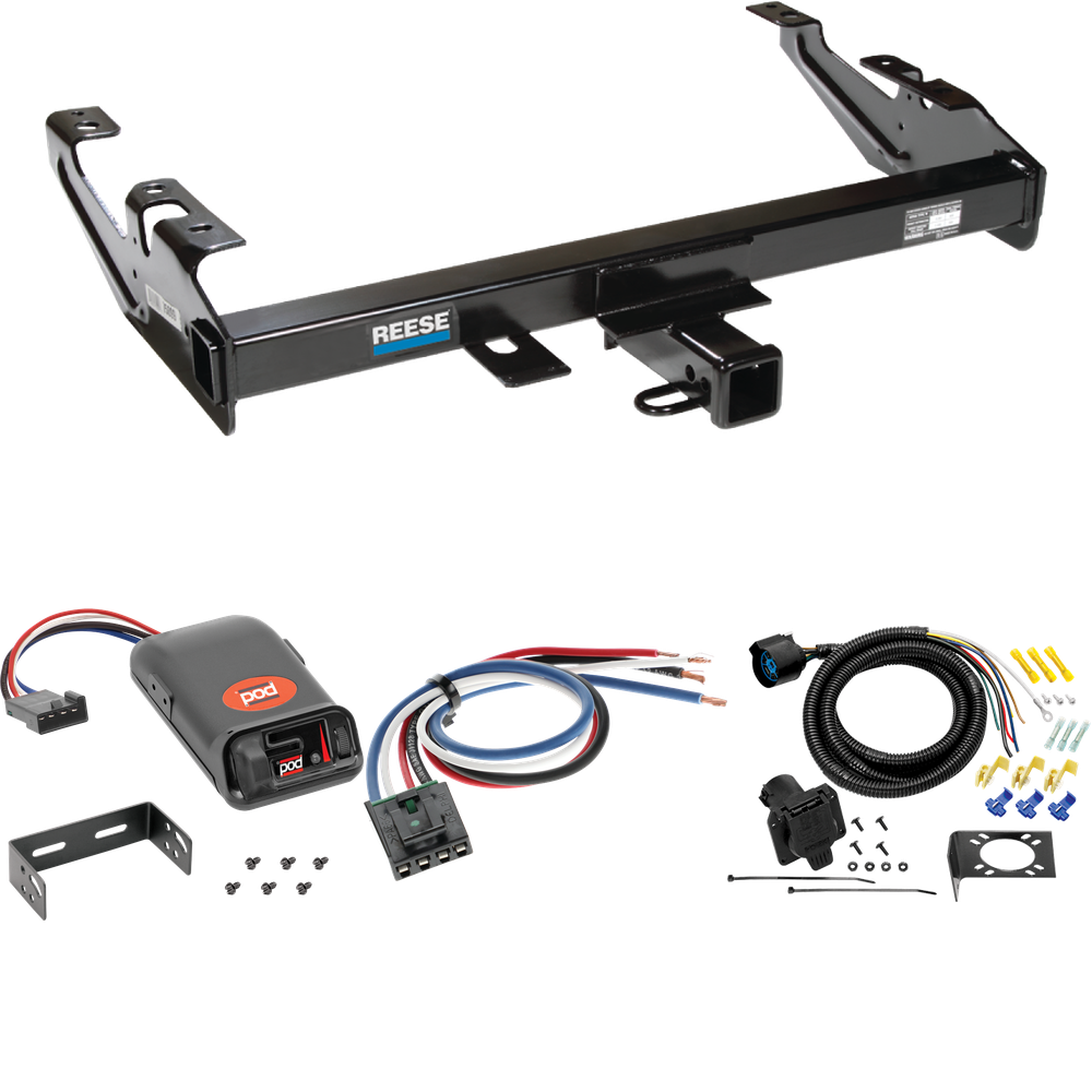 Fits 1988-2000 GMC C2500 Trailer Hitch Tow PKG w/ Pro Series POD Brake Control + Generic BC Wiring Adapter + 7-Way RV Wiring By Reese Towpower