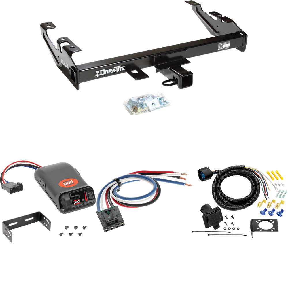 Fits 1988-2000 GMC C3500 Trailer Hitch Tow PKG w/ Pro Series POD Brake Control + Generic BC Wiring Adapter + 7-Way RV Wiring By Draw-Tite