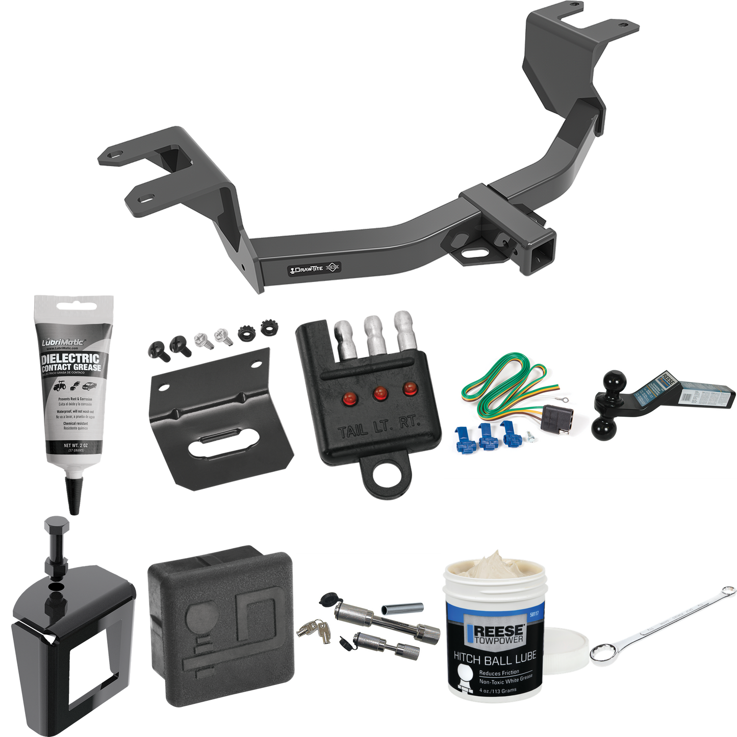 Fits 2019-2023 Chevrolet Silverado 1500 Trailer Hitch Tow PKG w/ 4-Flat Wiring + Dual Ball Ball Mount 2" & 2-5/16" Trailer Balls + Wiring Bracket + Hitch Cover + Dual Hitch & Coupler Locks + Wiring Tester + Ball Lube + Electric Grease + Ball Wrench +