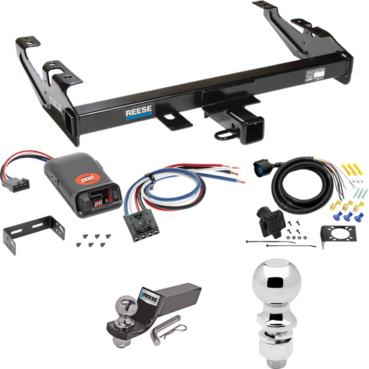 Fits 1988-2000 Chevrolet K3500 Trailer Hitch Tow PKG w/ Pro Series POD Brake Control + Generic BC Wiring Adapter + 7-Way RV Wiring + 2" & 2-5/16" Ball & Drop Mount (For Regular & Extended Cabs Models) By Reese Towpower