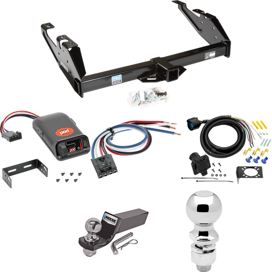 Fits 1988-2000 GMC C3500 Trailer Hitch Tow PKG w/ Pro Series POD Brake Control + Generic BC Wiring Adapter + 7-Way RV Wiring + 2" & 2-5/16" Ball & Drop Mount By Reese Towpower