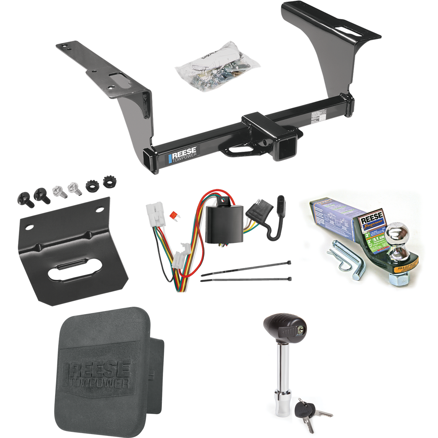 Fits 2010-2019 Subaru Outback Trailer Hitch Tow PKG w/ 4-Flat Wiring + Starter Kit Ball Mount w/ 2" Drop & 1-7/8" Ball + Wiring Bracket + Hitch Lock + Hitch Cover (For Wagon, Except Sport Models) By Reese Towpower