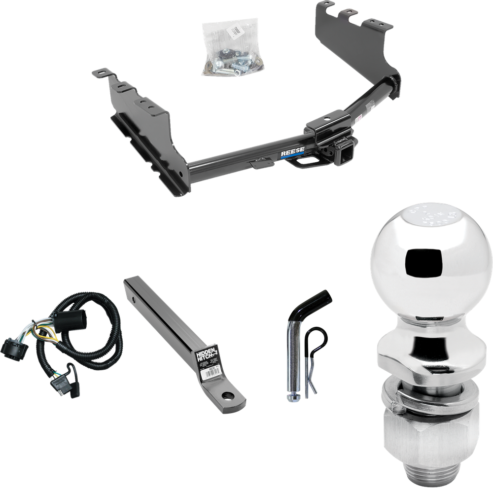 Fits 2014-2018 GMC Sierra 1500 Trailer Hitch Tow PKG w/ 4-Flat Wiring + Extended 16" Long Ball Mount w/ 2" Drop + Pin/Clip + 2" Ball By Reese Towpower