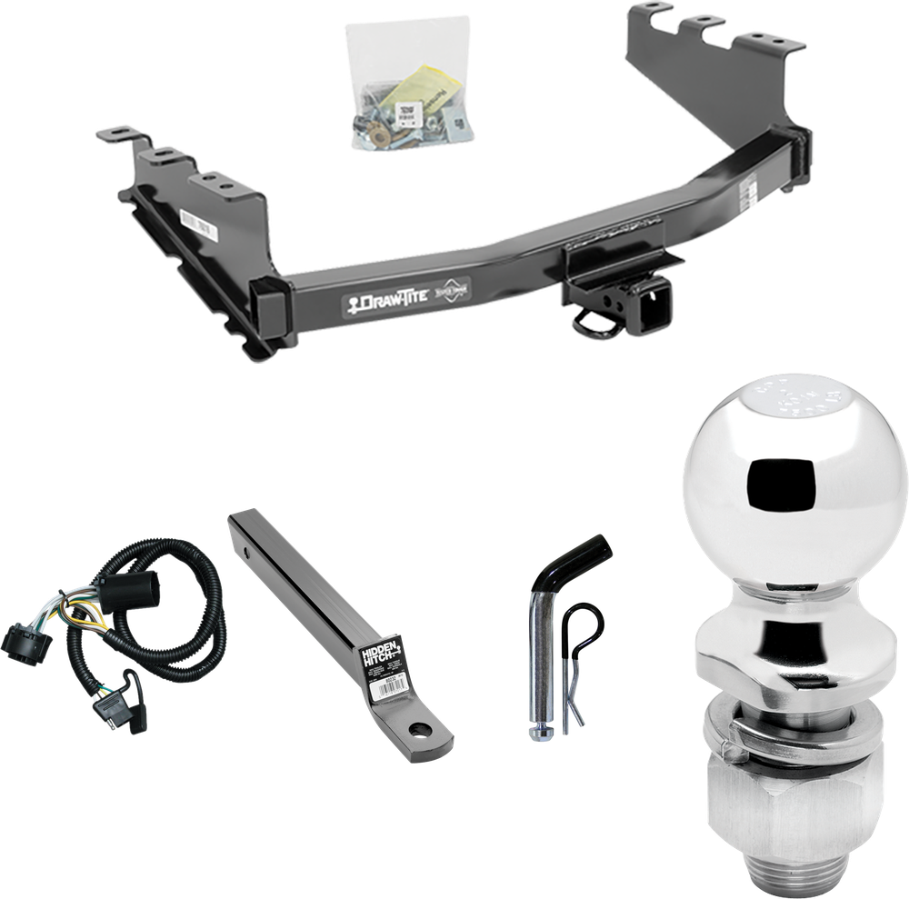 Fits 2014-2018 GMC Sierra 1500 Trailer Hitch Tow PKG w/ 4-Flat Wiring + Extended 16" Long Ball Mount w/ 2" Drop + Pin/Clip + 2" Ball By Draw-Tite