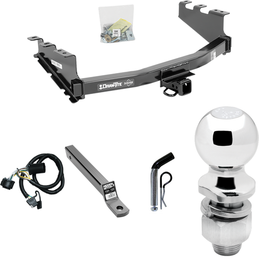 Fits 2014-2018 GMC Sierra 1500 Trailer Hitch Tow PKG w/ 4-Flat Wiring + Extended 16" Long Ball Mount w/ 2" Drop + Pin/Clip + 2" Ball By Draw-Tite