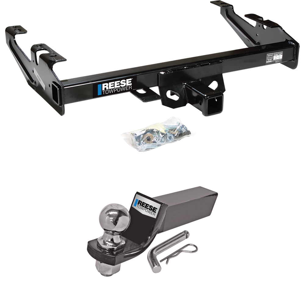 Fits 1988-2000 Chevrolet K3500 Trailer Hitch Tow PKG w/ Starter Kit Ball Mount w/ 2" Drop & 2" Ball (For Regular & Extended Cabs Models) By Reese Towpower