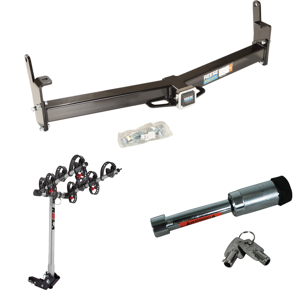 Fits 1995-2001 Ford Explorer Trailer Hitch Tow PKG w/ 4 Bike Carrier Rack + Hitch Lock (For w/Factory Tow Package Models) By Reese Towpower