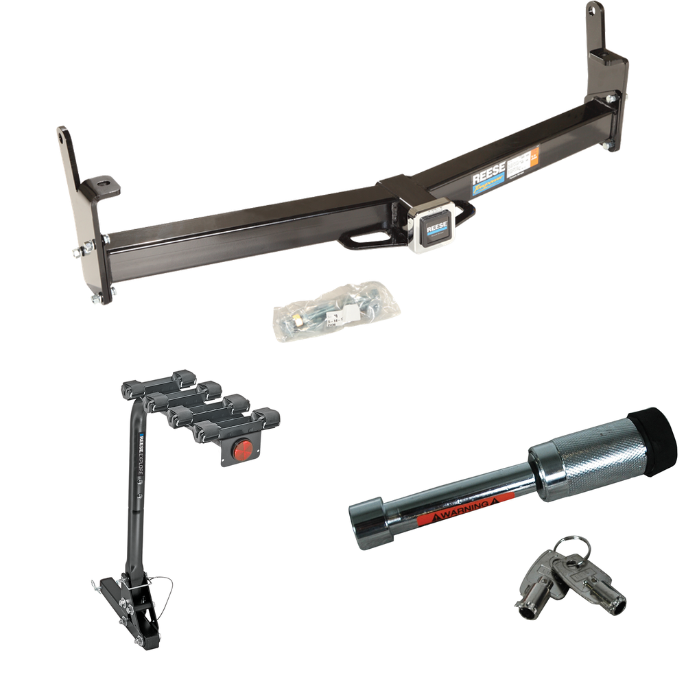 Fits 1995-2001 Ford Explorer Trailer Hitch Tow PKG w/ 4 Bike Carrier Rack + Hitch Lock (For w/Factory Tow Package Models) By Reese Towpower