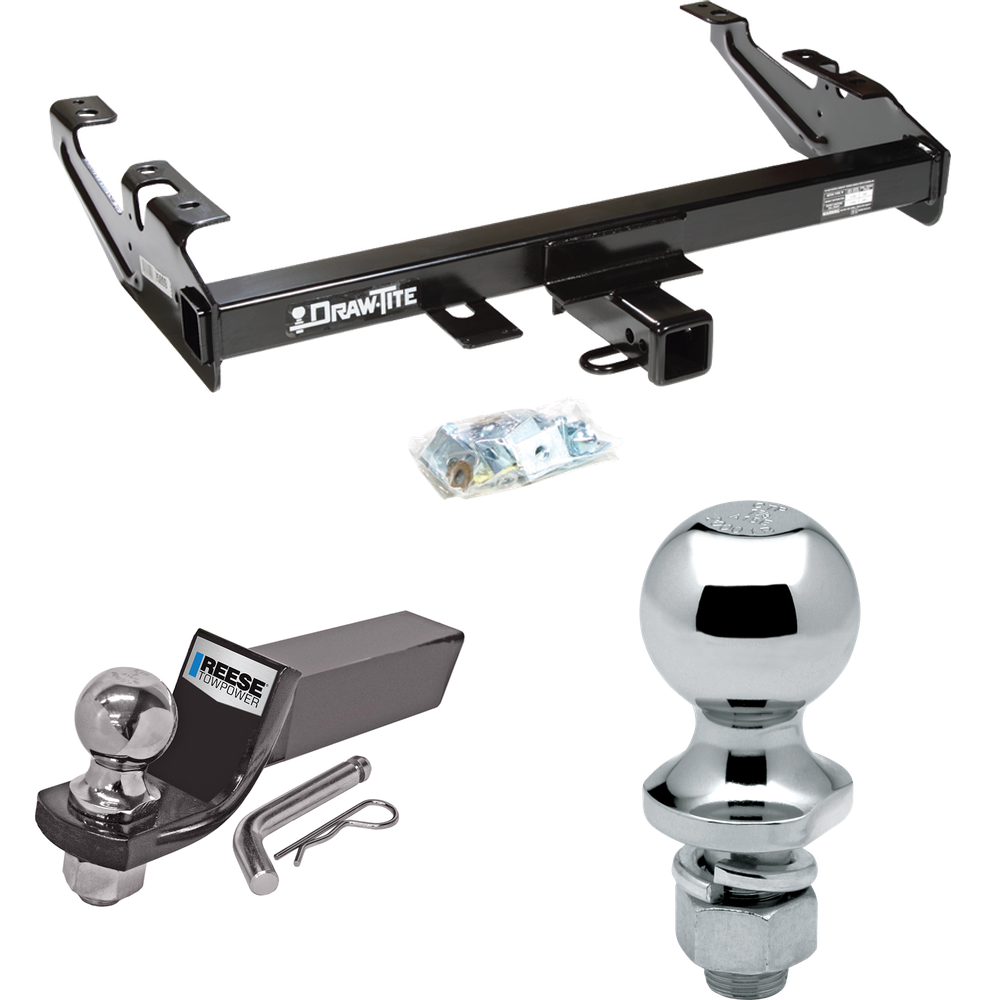 Fits 1992-2000 Chevrolet C3500 Trailer Hitch Tow PKG w/ Starter Kit Ball Mount w/ 2" Drop & 2" Ball + 1-7/8" Ball (For Crew Cab Models) By Draw-Tite