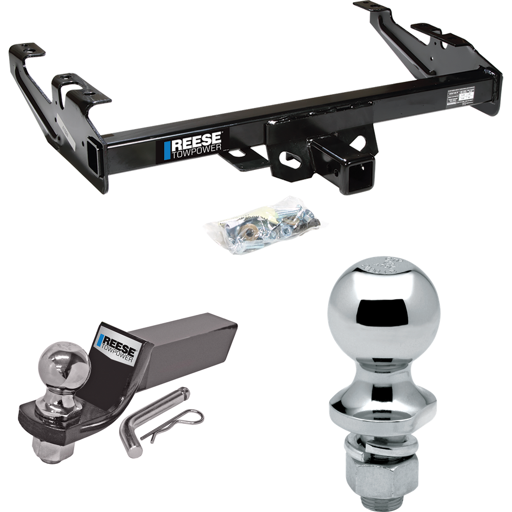 Fits 1988-2000 Chevrolet C3500 Trailer Hitch Tow PKG w/ Starter Kit Ball Mount w/ 2" Drop & 2" Ball + 1-7/8" Ball (For Regular & Extended Cabs Models) By Reese Towpower