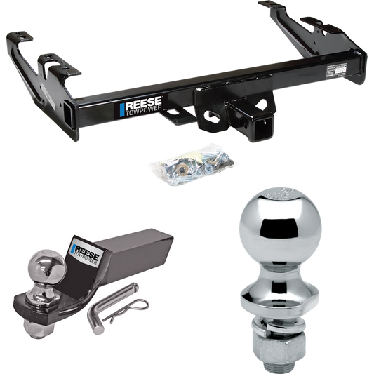 Fits 1988-2000 Chevrolet C3500 Trailer Hitch Tow PKG w/ Starter Kit Ball Mount w/ 2" Drop & 2" Ball + 1-7/8" Ball (For Regular & Extended Cabs Models) By Reese Towpower