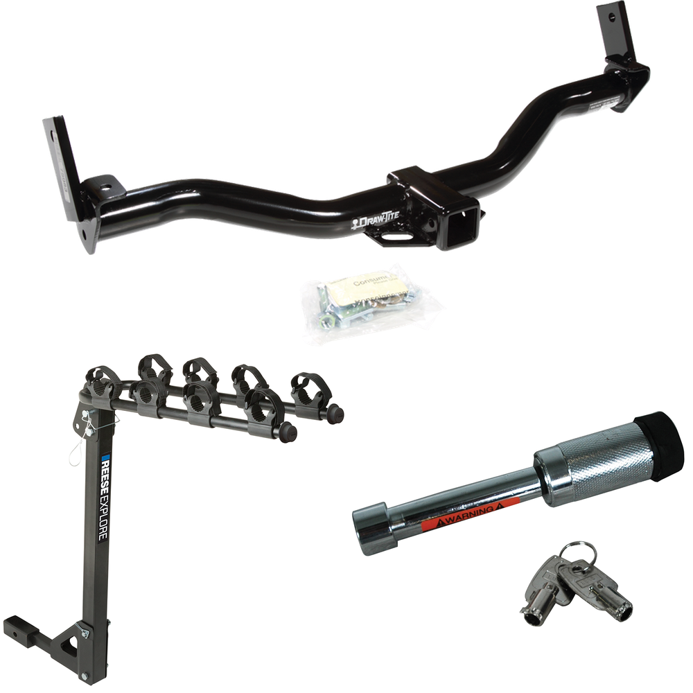 Fits 1991-1994 Mazda Navajo Trailer Hitch Tow PKG w/ 4 Bike Carrier Rack + Hitch Lock By Draw-Tite