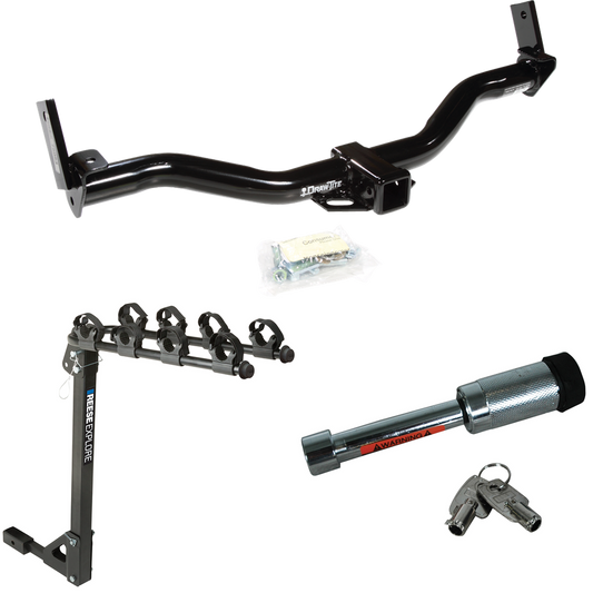 Fits 1991-1994 Mazda Navajo Trailer Hitch Tow PKG w/ 4 Bike Carrier Rack + Hitch Lock By Draw-Tite