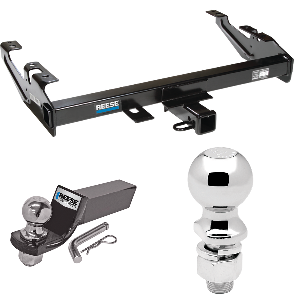 Fits 1992-2000 Chevrolet K3500 Trailer Hitch Tow PKG w/ Starter Kit Ball Mount w/ 2" Drop & 2" Ball + 2-5/16" Ball (For Crew Cab Models) By Reese Towpower