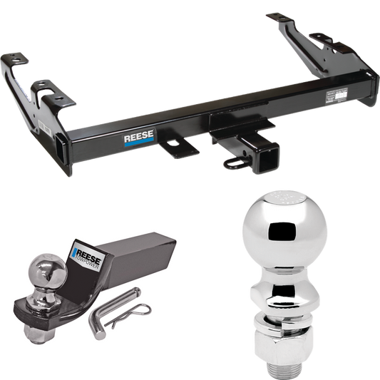 Fits 1992-2000 Chevrolet K3500 Trailer Hitch Tow PKG w/ Starter Kit Ball Mount w/ 2" Drop & 2" Ball + 2-5/16" Ball (For Crew Cab Models) By Reese Towpower