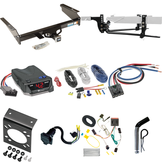 Fits 2002-2007 Jeep Liberty Trailer Hitch Tow PKG w/ 6K Round Bar Weight Distribution Hitch w/ 2-5/16" Ball + Pin/Clip + Tekonsha BRAKE-EVN Brake Control + Generic BC Wiring Adapter + 7-Way RV Wiring By Reese Towpower