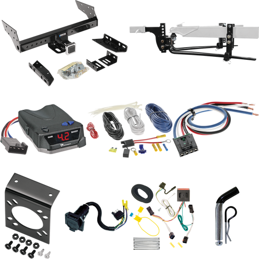 Fits 2002-2007 Jeep Liberty Trailer Hitch Tow PKG w/ 6K Round Bar Weight Distribution Hitch w/ 2-5/16" Ball + Pin/Clip + Tekonsha BRAKE-EVN Brake Control + Generic BC Wiring Adapter + 7-Way RV Wiring By Reese Towpower