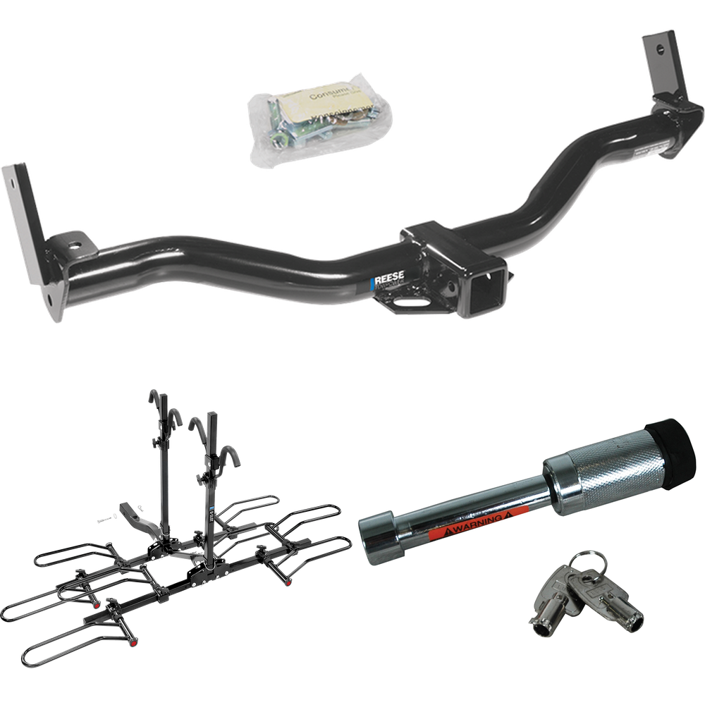 Fits 1991-1994 Mazda Navajo Trailer Hitch Tow PKG w/ 4 Bike Plaform Style Carrier Rack + Hitch Lock By Reese Towpower