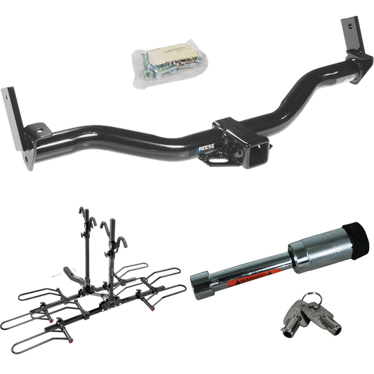 Fits 1991-1994 Mazda Navajo Trailer Hitch Tow PKG w/ 4 Bike Plaform Style Carrier Rack + Hitch Lock By Reese Towpower