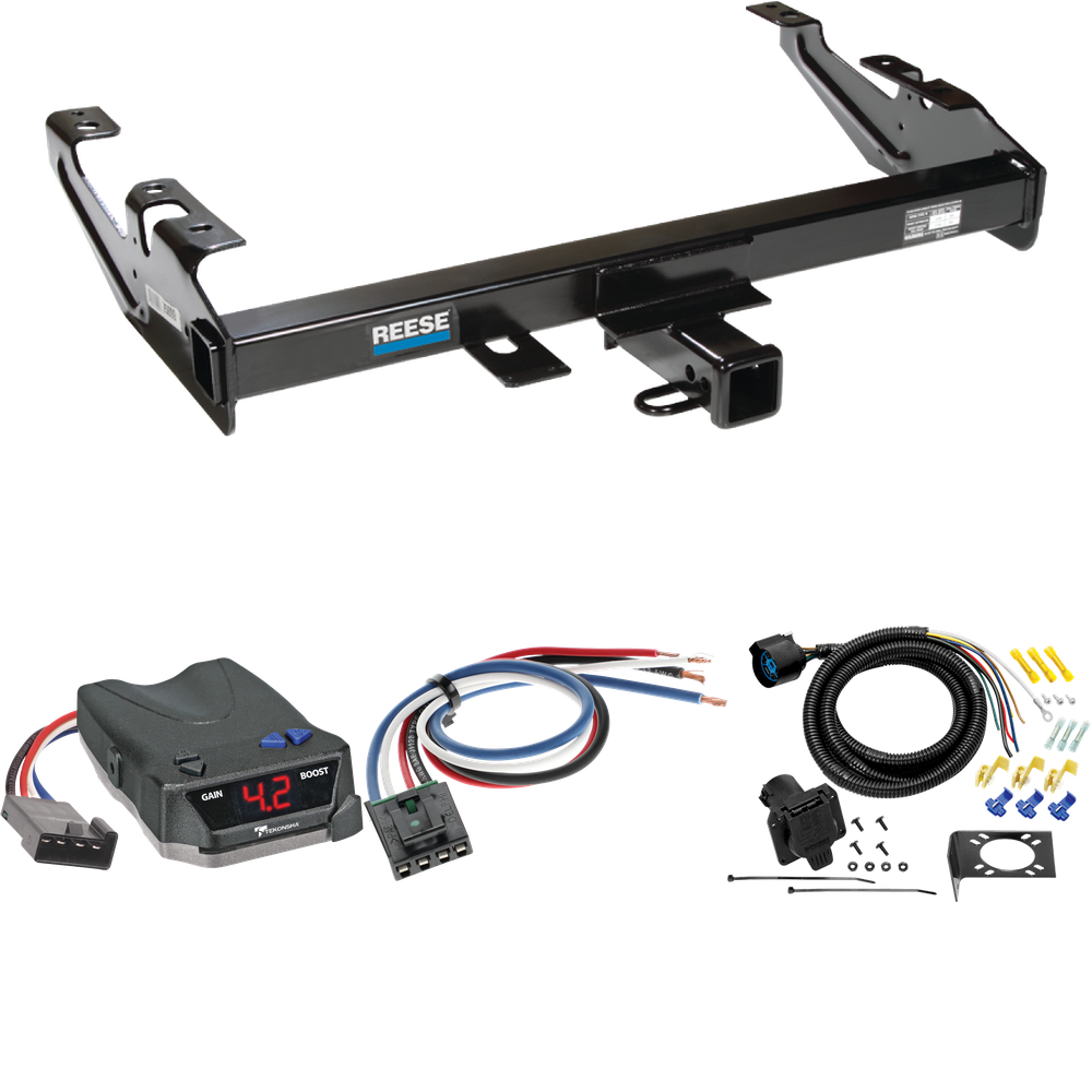 Fits 1988-1999 Chevrolet C2500 Trailer Hitch Tow PKG w/ Tekonsha BRAKE-EVN Brake Control + Generic BC Wiring Adapter + 7-Way RV Wiring (For Regular & Extended Cabs Models) By Reese Towpower