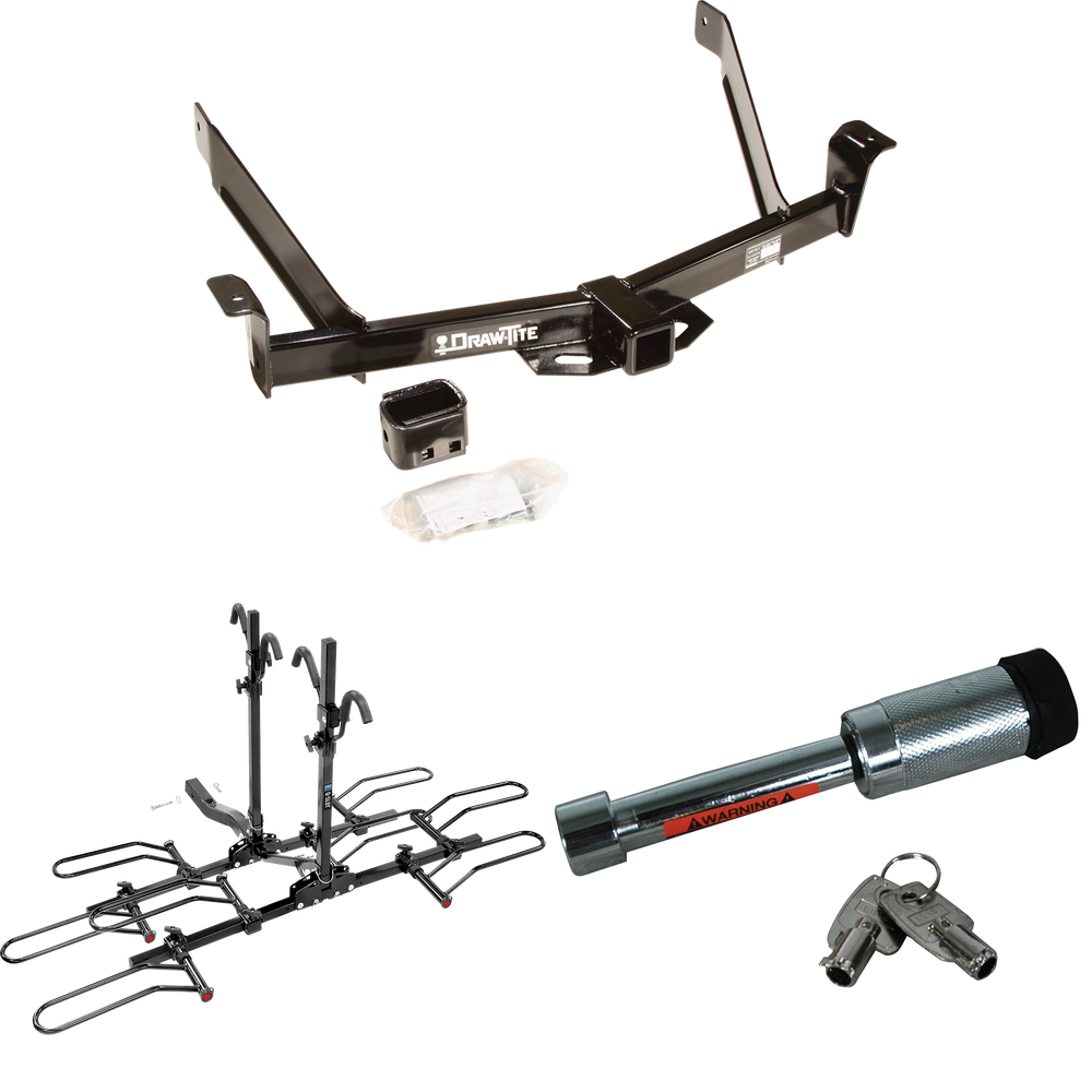 Fits 1991-1994 Mazda Navajo Trailer Hitch Tow PKG w/ 4 Bike Plaform Style Carrier Rack + Hitch Lock By Draw-Tite